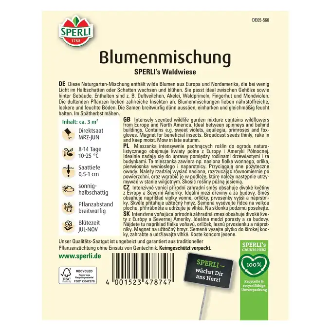 Mieszanka kwiatów 'SPERLI's Waldwiese' Nasiona PREMIUM Sperli