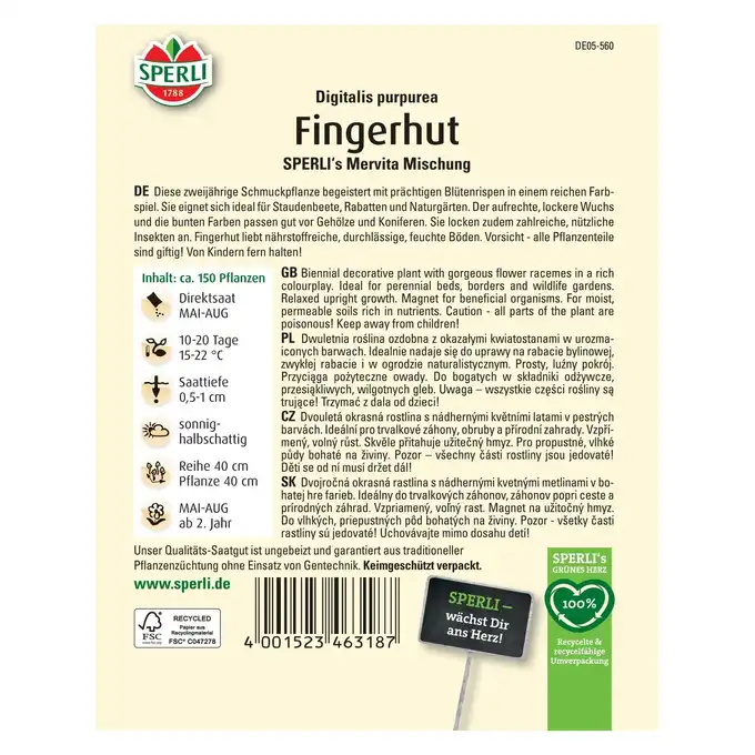 Naparstnica 'SPERLI's Mervita Mischung' Nasiona PREMIUM Sperli
