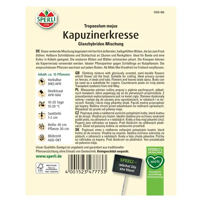 Nasturcja 'Glanzhybriden Mischung' Nasiona PREMIUM Sperli
