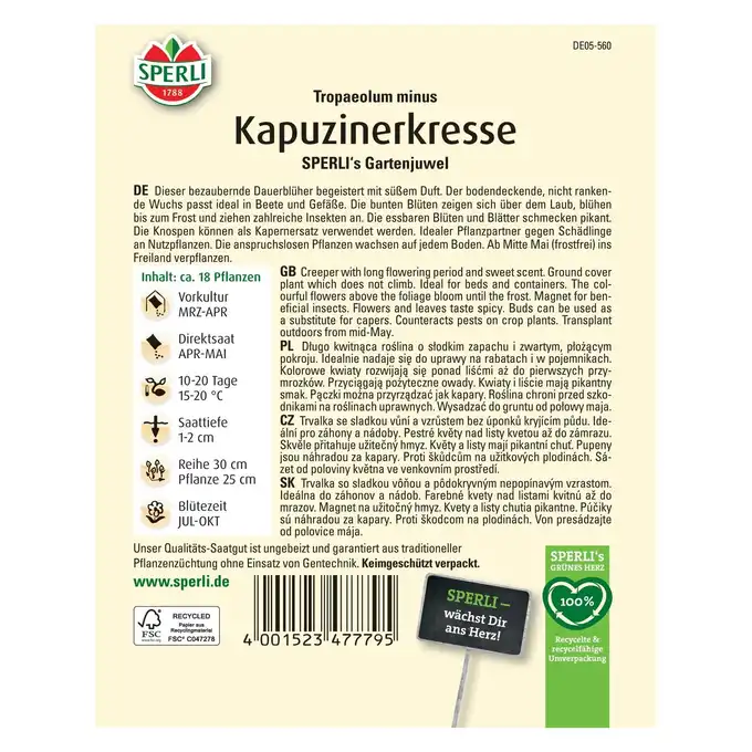 Nasturcja 'SPERLI's Gartenjuwel' Nasiona PREMIUM Sperli