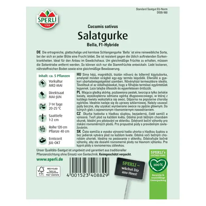 Ogórek sałatkowy 'Bella' Nasiona PREMIUM Sperli
