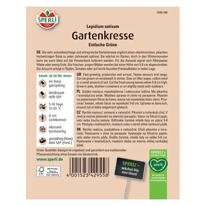 Pieprzyca siewna 'Einfache Grüne' Nasiona PREMIUM Sperli