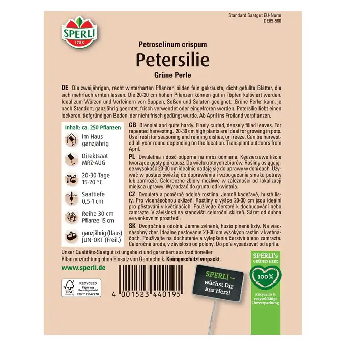 Pietruszka 'Grüne Perle' Nasiona PREMIUM Sperli