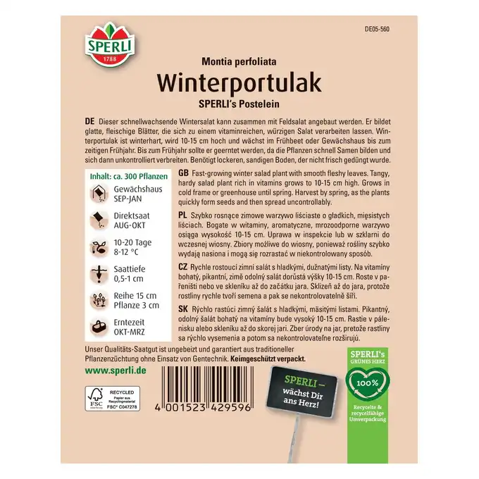 Portulaka zimowa 'SPERLI's Postelein' Nasiona PREMIUM Sperli