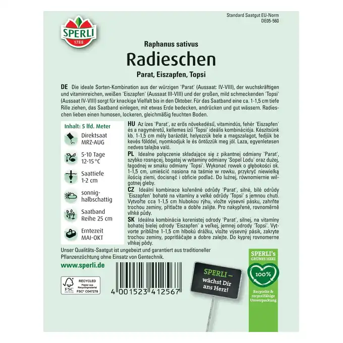 Rzodkiewka 'Kombination I (Parat, Eiszapfen, Topsi)' Nasiona PREMIUM Sperli