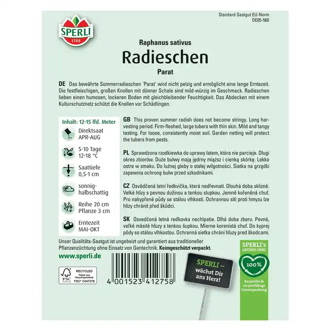 Rzodkiewka 'Parat' Nasiona PREMIUM Sperli