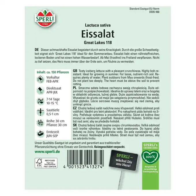 Sałata lodowa 'Great Lakes 118' Nasiona PREMIUM Sperli