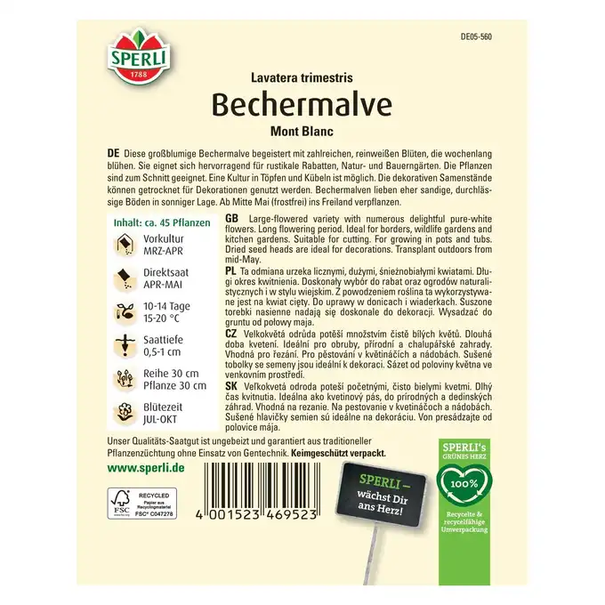 Ślazówka letnia 'Mont Blanc' Nasiona PREMIUM Sperli