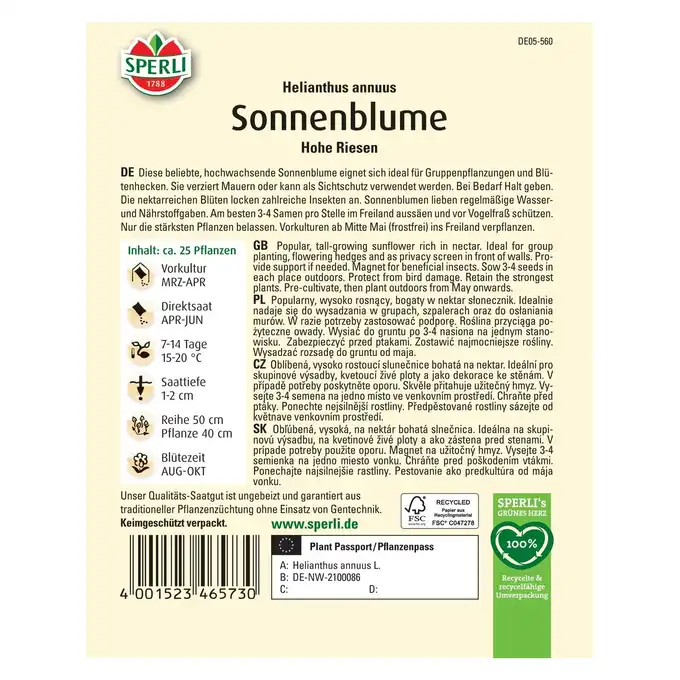 Słonecznik 'Hohe Riesen' Nasiona PREMIUM Sperli