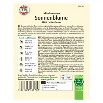 Słonecznik 'SPERLI's Rote Sonne' Nasiona PREMIUM Sperli