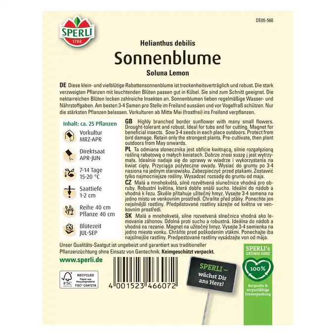 Słonecznik 'Soluna Lemon' Nasiona PREMIUM Sperli