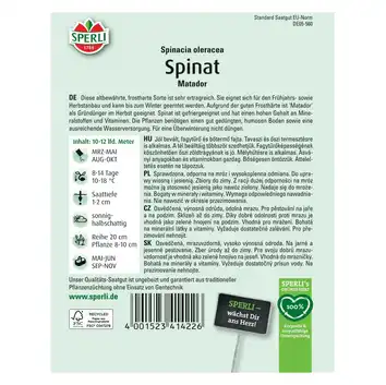 Szpinak 'Matador' Nasiona PREMIUM Sperli