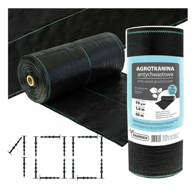 SKARDEN Agrotkanina 1,6x50m CZARNA 70g/m2 + 100 kołków