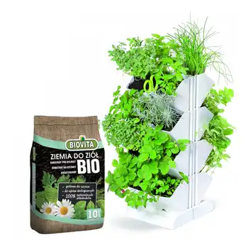 Zestaw 2 x Ogród wertykalny Mini Cascade biały + Ziemia do ziół BIO 10L