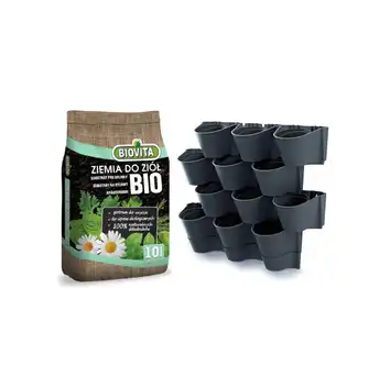 Zestaw Ogród wertykalny wiszący Cascade Wall antracyt + Ziemia do ziół BIO 10L