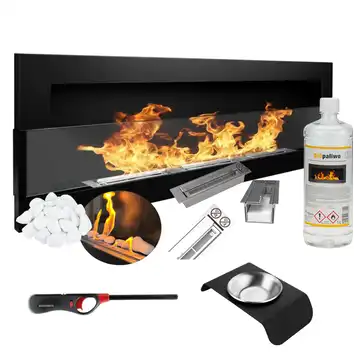 ZESTAW biokominek 1200x400 czarny mat z szybą +  biopaliwo 1L neutralne + zapalarka + pojemnik do aromaterapii