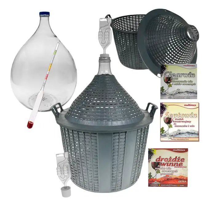 Balon, gąsior na wino 10l + rurka fermentacyjna, korek, cukromierz, drożdże, Clearwin, Septowin