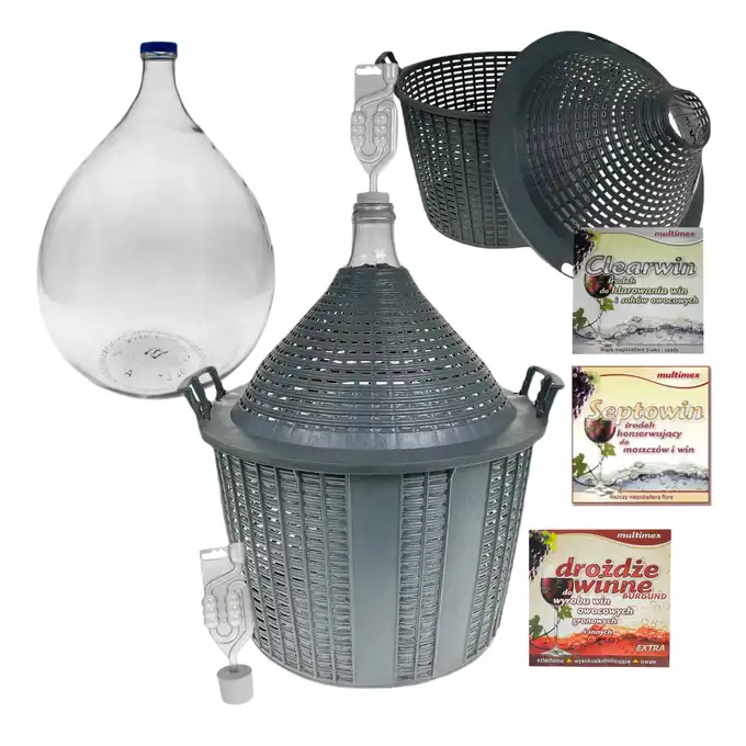 Balon, gąsior na wino 10l + rurka fermentacyjna, korek, drożdże, Clearwin, Septowin