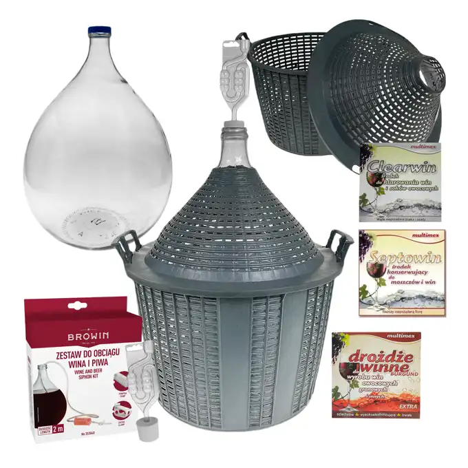 Balon, gąsior na wino 10l + rurka fermentacyjna, korek, wężyk, drożdże, Clearwin, Septowin