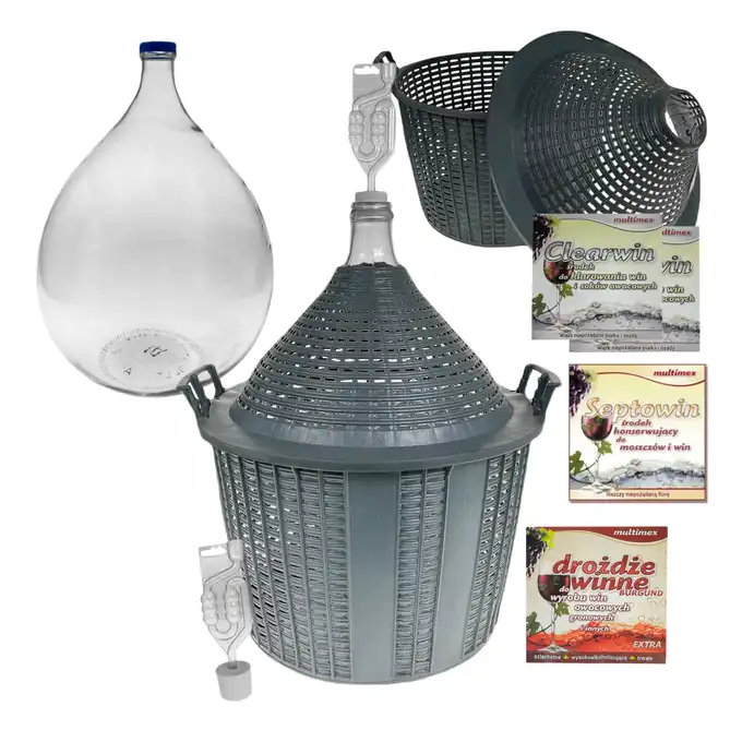Balon, gąsior na wino 15l + rurka fermentacyjna, korek, drożdże, Clearwin, Septowin