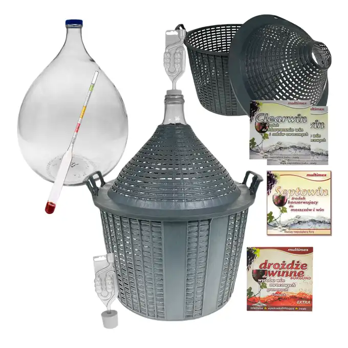 Balon, gąsior na wino 20l + rurka fermentacyjna, korek, cukromierz, drożdże, Clearwin, Septowin