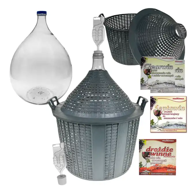 Balon, gąsior na wino 25l + rurka fermentacyjna, korek, drożdże, Clearwin, Septowin
