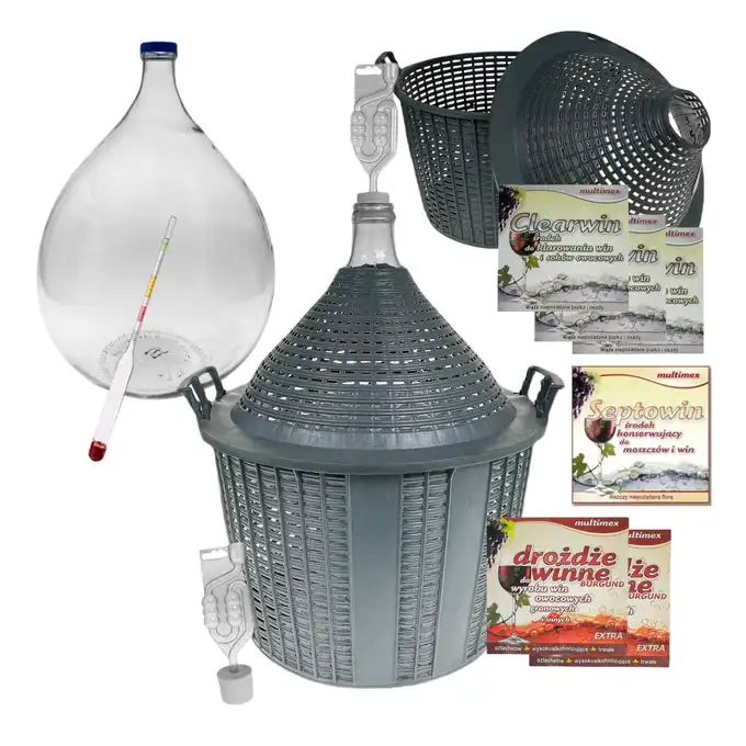 Balon, gąsior na wino 34l + rurka fermentacyjna, korek, cukromierz, drożdże, Clearwin, Septowin