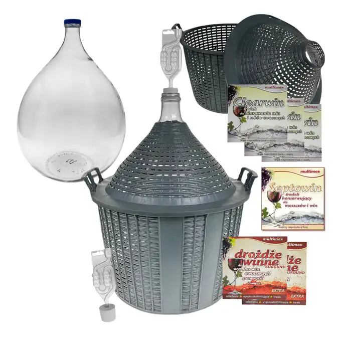 Balon, gąsior na wino 34l + rurka fermentacyjna, korek, drożdże, Clearwin, Septowin