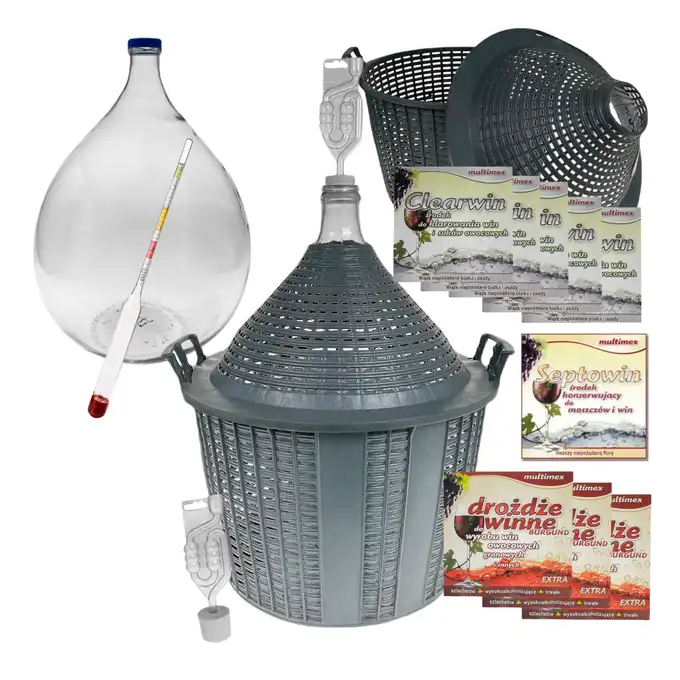 Balon, gąsior na wino 54l + rurka fermentacyjna, korek, cukromierz, drożdże, Clearwin, Septowin