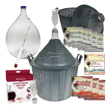 Balon, gąsior na wino 54l + rurka fermentacyjna, korek, wężyk, cukromierz, drożdże, Clearwin, Septowin