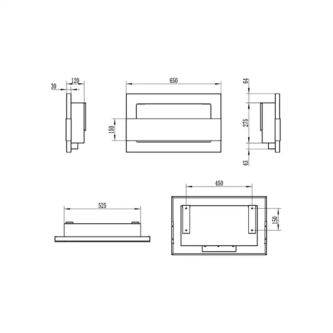 Biokominek 650x400 czarny mat z szybą