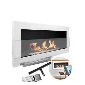 Biokominek 900x400 biały połysk z szybą wiszący