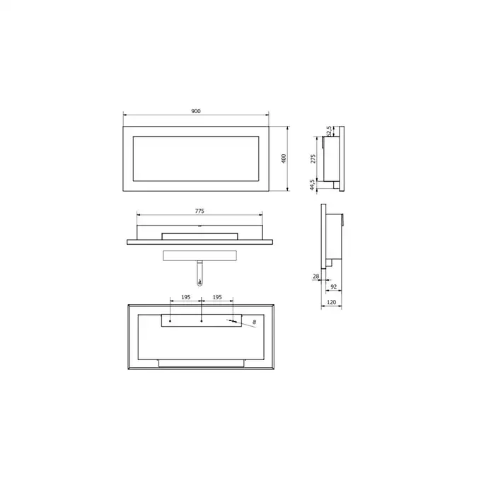 Biokominek 900x400 czarny połysk