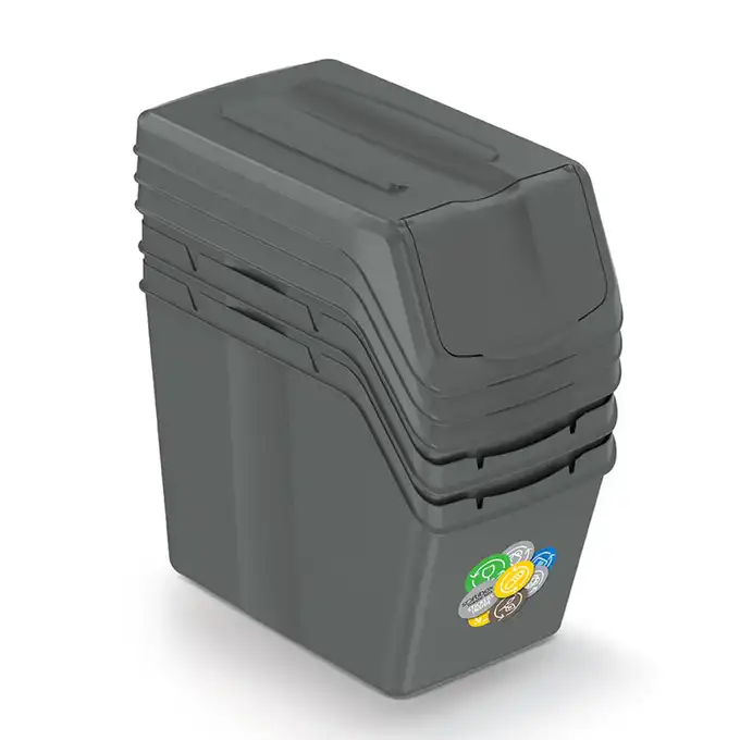 Kosz na śmieci SORTIBOX szary+ worki do segregacji brązowe 35l