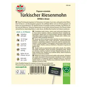 Mak turecki 'SPERLI's Orient' Nasiona PREMIUM Sperli