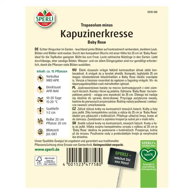 Nasturcja 'Baby Rose' Nasiona PREMIUM Sperli
