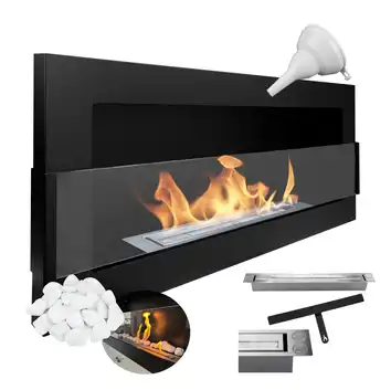 Płaski Biokominek 900x400 czarny mat z szybą