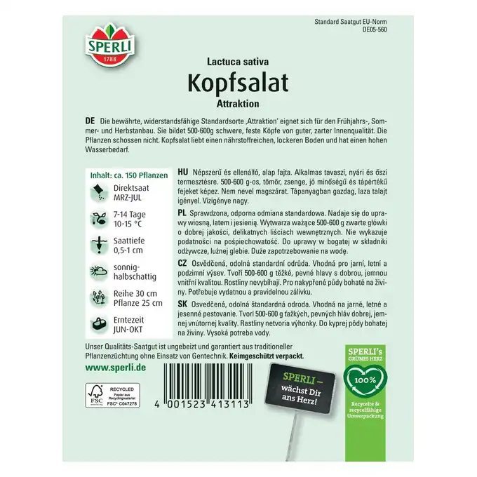 Sałata głowiasta 'Attraktion' Nasiona PREMIUM Sperli