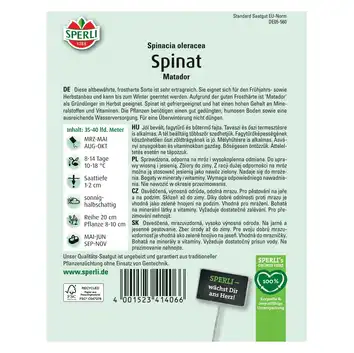 Szpinak 'Matador' Nasiona PREMIUM Sperli