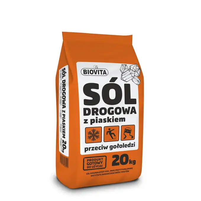 ZESTAW PALETA Biovita Sól drogowa przeciw gołoledzi z piaskiem 20kg 60 sztuk 1200kg