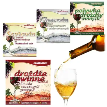 Zestaw do balonu, produkcji win białych: drożdże TOKAY, pożywka, Clearwin, Septowin