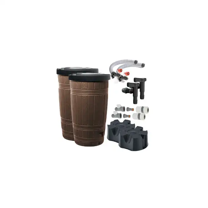 2 x Kompletny zbiornik na deszczówkę Woodcan 265L brąz wszystkie akcesoria