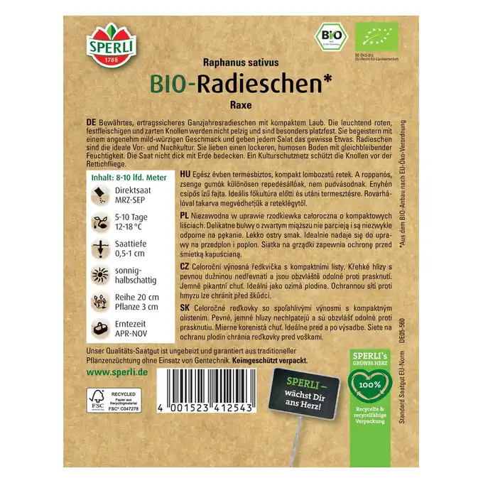 BIO rzodkiewka 'Raxe' Nasiona Sperli