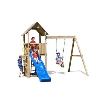 Plac zabaw Fungoo CAROL 2 KDI drewniany domek ze zjeżdżalnią, huśtawką i ścianką
