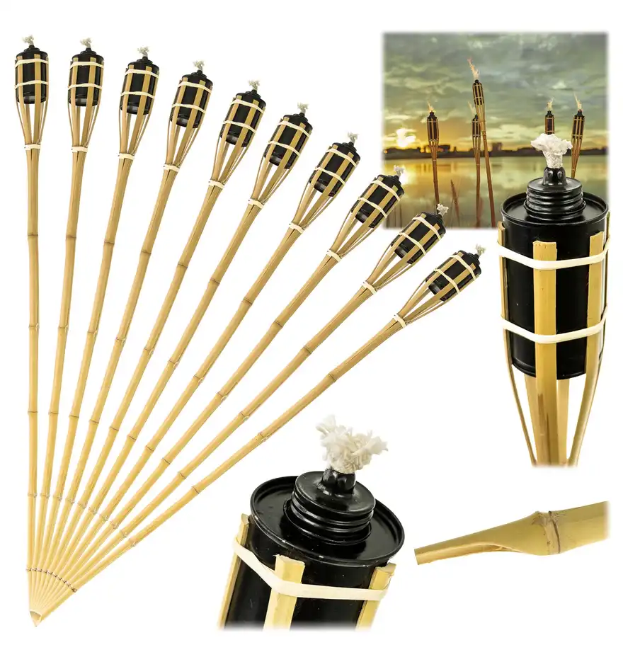 Pochodnia Bambusowa Ogrodowa Naturalna 120 cm WYTRZYMAŁA Zestaw 10 szt.