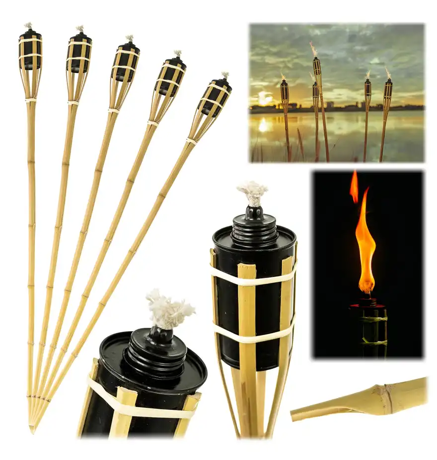 Pochodnia Bambusowa Ogrodowa Naturalna 120 cm WYTRZYMAŁA Zestaw 5 szt.