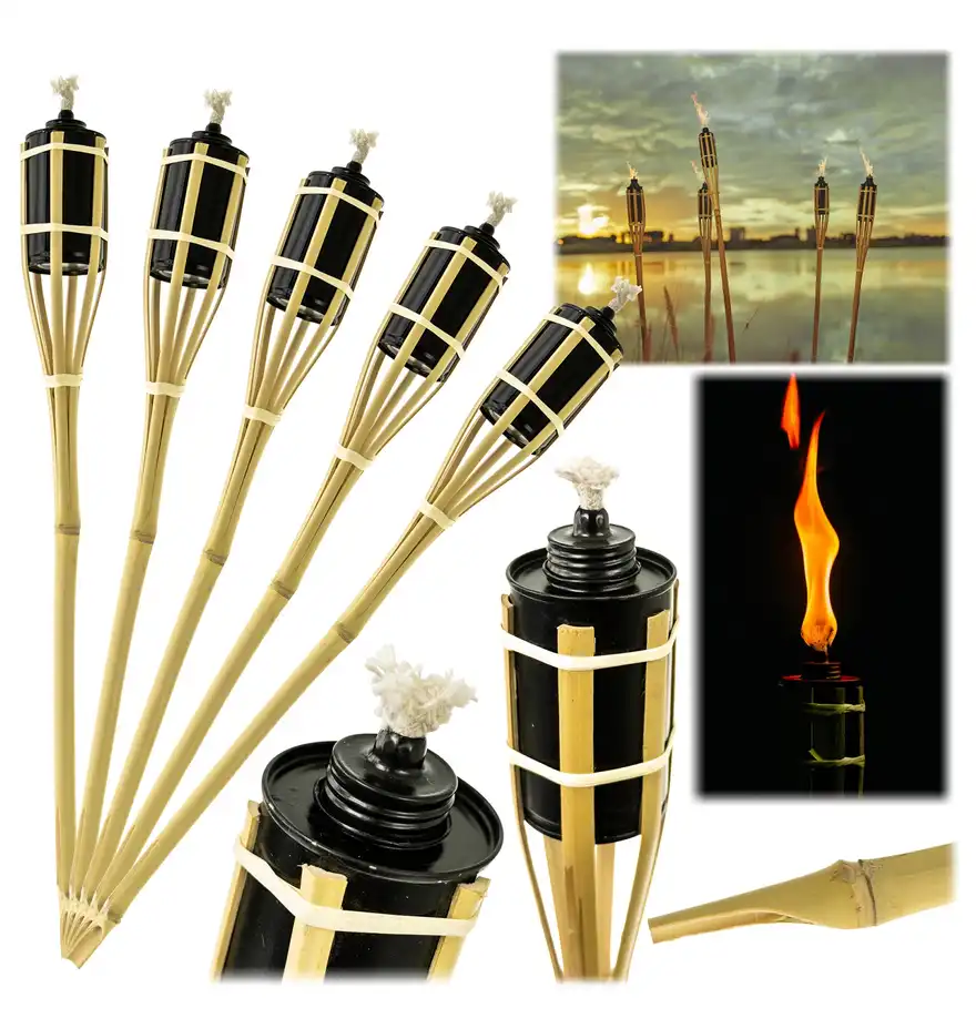 Pochodnia Bambusowa Ogrodowa Naturalna 90 cm WYTRZYMAŁA Zestaw 5 szt.