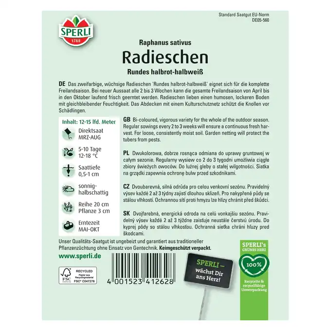 Rzodkiewka 'Rundes halbrot-halbweiß' Nasiona Sperli