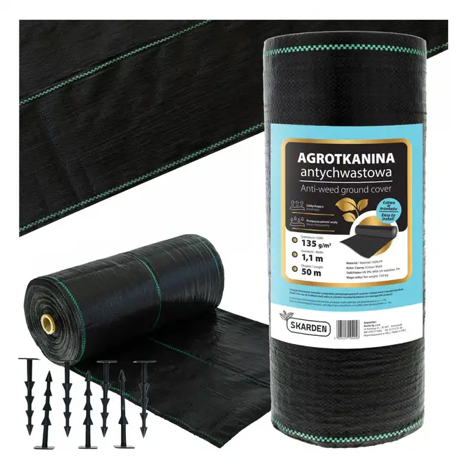 SKARDEN PREMIUM Agrotkanina 1,1x50m czarna 135g/m2 + 100 kołków
