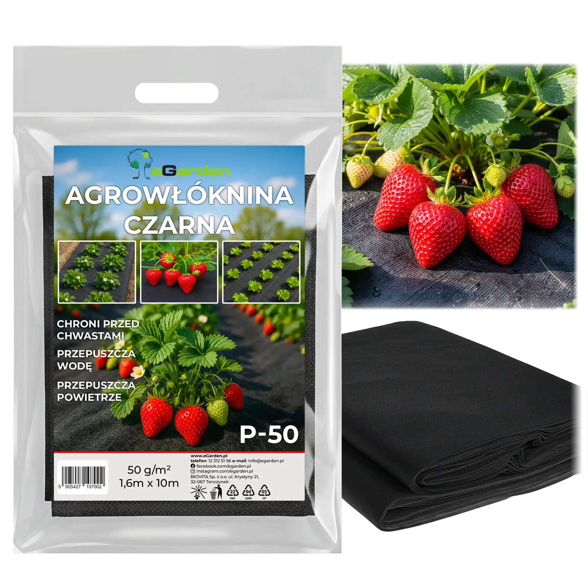 eGarden Agrowłóknina P-50 Czarna na chwasty 1.6x10m